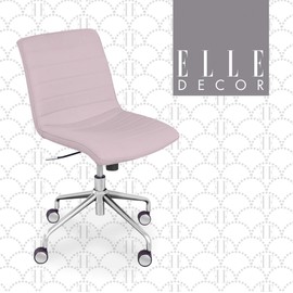 Elle Decor Adelaide Home Office Task Chair, Armless Adjustable Height Desk Accent, Fabric Upholstered Seat and Back, Chrome-Finished Stainless-Steel Base, French Pink