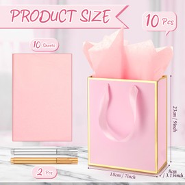 Yeaqee 10 Pack Metallic Paper Gift Bags with Handles Tissue Paper Thank You Favor Bags for Valentine's Day Wedding Bridal Shower Groomsmen Him Her 5 Senses Gift 9x7x3.1''(Pink, Gold)