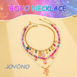 Jovono Boho-Muschel-Halskette, mehrlagig, goldfarben, Perlen-Halskette, Strandmuschel-Anhänger, Halszubehör für Damen, Einheitsgröße, /, Kein Edelstein