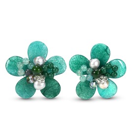 AeraVida Elegantly Colorful Seafoam Simulated Green Quartz Flower Clip on Earrings | Green Quartz Earrings | Crystal Earrings | Simulated Stone Earrings | Floral Jewelry