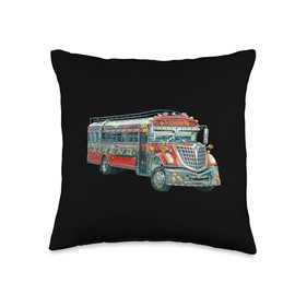 Chicken Bus Guatemala Chapin Quetzal Antigua Tikal Maya 502 Throw Pillow