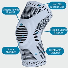 360 RELIEF - Compression Knee Brace with Patella Gel Pad and Side Stabilizers | Supports for Joint Comfort, Sports and Running, for Women and Men | X-Large, Grey with Mesh Laundry Bag