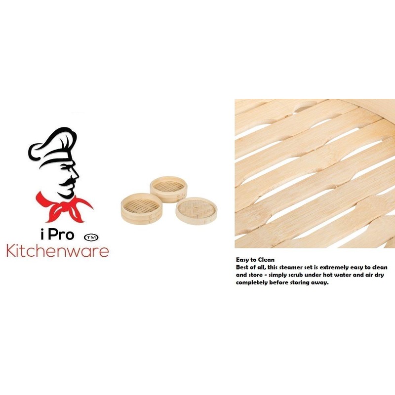 6" Bamboo Steamer Set (Includes 2 Steamers & 1 Cover)