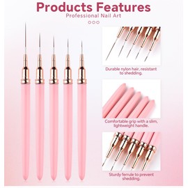 KADS 5 x Nagelkunst-Stifte, feine Nagelkunst-Pinsel-Set, 7/9/12/15/25 mm, dünne Details, Fingernägel, Zeichenwerkzeug, lange Linie, Malpinsel, für Gel-Nagellack, Nageldesign