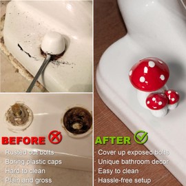 Mushroom Toilet Bolt Covers Decorative Toilet Screw Cover Caps Mushroom Bathroom Decor Cute Red Floor Bolt Caps Bottom Floor Knob Accessories Cottagecore Home House, Easy to Install 2pcs