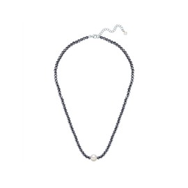 Valero Pearls Damen Kette aus 925/- Sterling Silber rhodiniert mit potato Süßwasser-Zuchtperle ca. 8,0-8,5 mm Hämatit Edelsteinkette