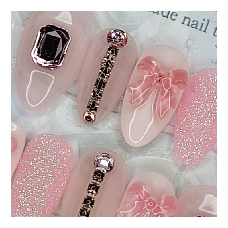 Pink Princess Handmade Nail Tips - Square L / 핑크공주