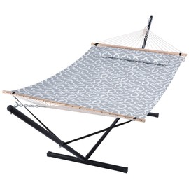 SUNCREAT SUNCREAT 55 Inch Extra Large Double Hammock with Stand, 475lbs Capacity, Outdoor Portable Hammock with Hardwood Spreader Bar, Extra Large Pillow, Grey