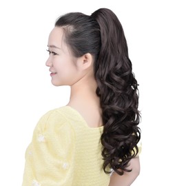 HSPCYGG Brown Clip Ponytail Synthetic Fake Pony Tails 22" 5.3 OZ Wavy Black Hair Extensions Hairpieces Women Wig Natural Yaki Fluffy¬ Tangled