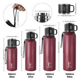 Icesip Stainless Steel Insulated Bottle, 20oz with cup Vacuum Insulated Water Bottle, Thermo for Hot Drinks/Cold Drinks,24-Hr Insulation Commute, Travel