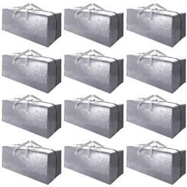Cosy Family 12 Pack Heavy Duty Moving Bags with Backpack Straps - Strong Handles & Zippers, Storage Totes For Space Saving, Fold Flat, Alternative to Moving Box (X-Large-Set of 12, Silver)