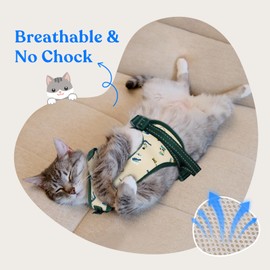 Supet Cat Harness and Leash for Walking Escape Proof, Adjustable Harness for Cats, Easy Control Small Cat Harness for Medium Large Kitten Lattice Crocodile Green S