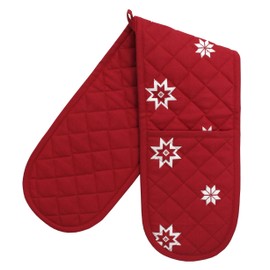 Ragged Rose Double Oven Gloves, Cotton, red, 85 x 17 cms