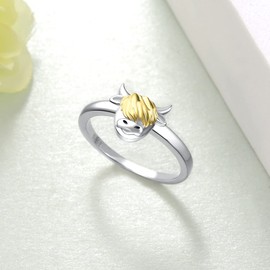 Highland Cow Ring 925 Sterling Silver Animal Cow Ring Animal Lover Highland Cow Jewelry Gifts for Women (Size: 9)