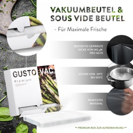 GustoVac Premium Vacuum Bags, Pack of 50, 20 x 30 cm Professional Foil Bags, Vacuum Sealer Bags for Vacuum Sealers, Boil-proof & Sous Vide Freezer Bags, Food Vacuum Sealer, Made in Netherlands,