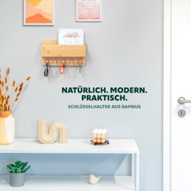 eluno Key Holder with Shelf and 5 Key Hooks, Key Holder, Key Holder, Modern Bamboo for Gluing or Drilling