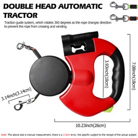 Double Dog Lead Extendable Double Lead for 2 Dogs, 300 cm Retractable Dog Lead, Retractable Dog Lead, Dog Lead with Light, Dog Rope Reflective at Night, Ergonomic Handle