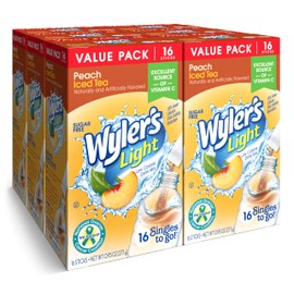 Wyler's Light Singles To Go Powder Packets, Water Drink Mix, Peach Iced Tea, 16 Count, 6 Boxes (96 Single Servings)