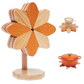 5-Piece Bamboo Trivets for Hot Dishes, Expandable Sunflower Hot Pads