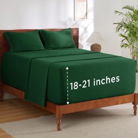 Bedsure Deep Pocket Queen Sheets Set - Fits Mattresses Up to 21 Inches Thick - 4 Piece GentleSoft Bed Sheets, Moisture Wicking, Soft & Cooling Bedsheet & Pillowcases, Easy & Secure Fit, Emerald Green