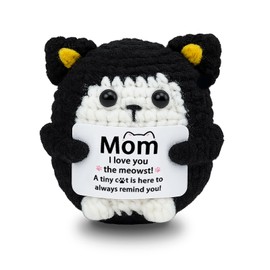 VIESUJI Birthday Gifts for Mom from Daughter Son Love Mom Gift Mini Black Cat Emotional Support Crochet for Birthday Christmas Mothers Day Cat Lovers Gifts for Women Mother Grandma Wife