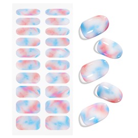 JMEOWIO Gel Nail Stickers Pink Blue Marble Semi Cured Gel Nail Strips Wraps UV/LED Nails Art Design Decoration Accessories