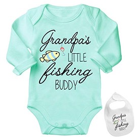 Grandpa's Fishing Buddy -Cute Shirt Newborn Baby Bodysuit Outfit Onesie & Bib set