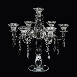 14 in Crystal Candelabra Candlestick Candle Holder, 7 Arm Floor Candelabra for Wedding, Delicate Candlestick, Candle Holder with Crystal, Antique Candle Floral Centerpiece Stand for Events