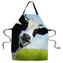 afidomu Kitchen Cooking Apron Funny Cow Green Summer Meadow Dairy Cattle Farm Animal Apron Home Baking Chef Apron Waterproof For Women Men 31X27 Inches