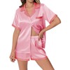 Ekouaer Womens Silk Satin Pajama Set Short Sleeve PJs 2