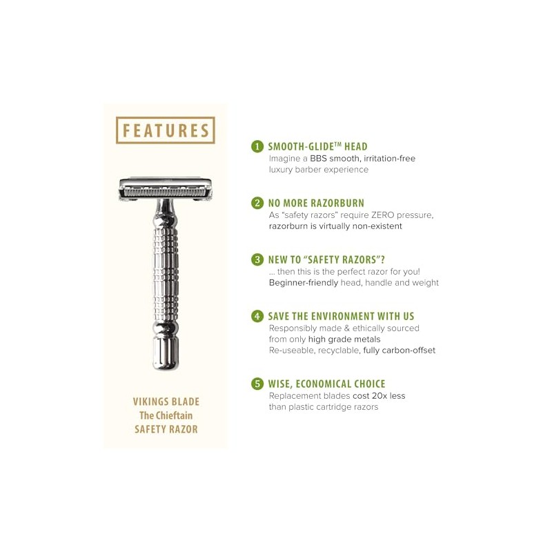 VIKINGS BLADE The Chieftain Safety Razor + Swedish Platinum Super