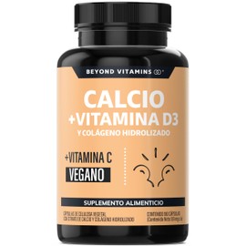 Beyond Vitamins | Calcio 1000 + Vitamina D3 | Potenciado con Colágeno Hidrolizado y Vitamina C | Caltrato 1000mg con Cápsula Vegana para todas las dietas (60 cápsulas)