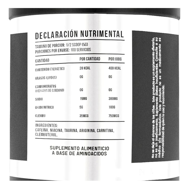Black Supplements Oxido Nítrico Clembu 500g Pre Entreno
