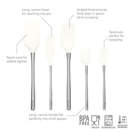 Tovolo 5-Piece Spatula Stainless Steel & Silicone Utensil Set (White): Spatula, Spoonula, Jar Scraper, Mini Spatula, and Mini Spoonula