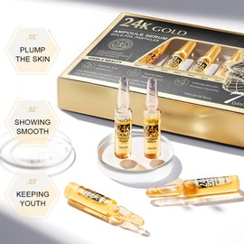 24K Serum, Niacinamide Serum Concentrated Ampoules for Face Serum, Collagen Booster for a Natural Face Lift, Anti-Aging Serum, Strengthen the Skin Barrier, Deep Hydrating, 7x2ml Ampoule Serum