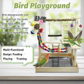 PINVNBY Bird Playground Parrot Perch Stand Play Gym Cockatiel Wood Bird Toys Bird Cage Accessories Playpen Ladder with Feeder Cups Hanging Swing Toys for Parakeet Conure Lovebird Cockatiel