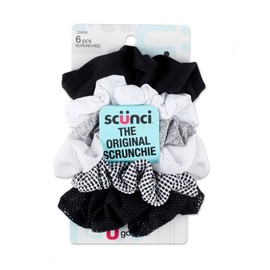 scunci, 6 pcs scrunchies, Black, Gray, White, 33459