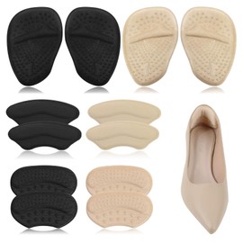 Cverny Heel Pads, Heel Grips and Metatarsal Pads for Loose Shoes, High Heel Comfort Pads, Shoe Inserts to Make Shoes Smaller, Heel Cushion for Too Big Shoes, Heel Protectors for Women Men(Beige+Black)
