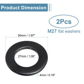 sourcing map 2 Pcs M27 Stainless Steel Flat Washers, 27mm ID x 50mm OD x 4mm Thick Black Zinc Plated Metal Washers for Screws and Bolts
