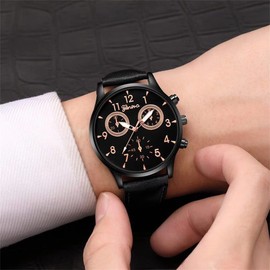 CdyBox Men Fashion PU Leather Watch Casual Business Quartz Wrist Watches Wholesale 6 Pack