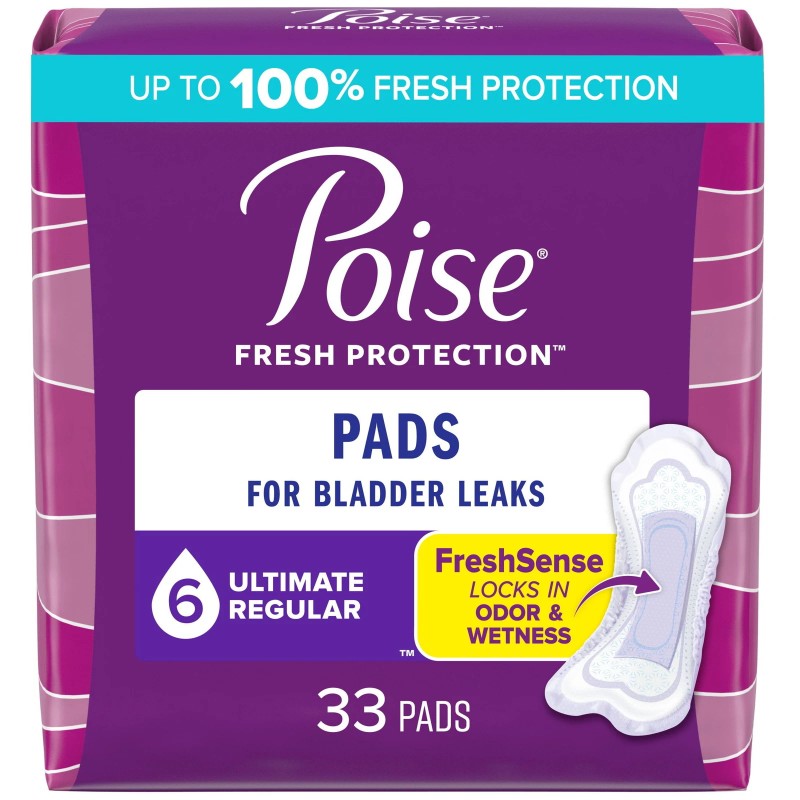 Poise Incontinence Pads for Women, 6 Drop Ultimate Absorbency, Regular,
