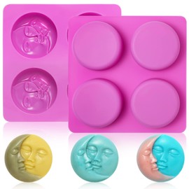 2Pcs Sun & Moon Silicone Soap Molds Crescent Moon Face Silicone Soap Mold for DIY Candle Resin Lotion Bar Bath Bombs Homemade Making