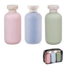 FDRJKN 3 Pcs 200ml Plastic Bottles, Travel Bottles, Travel Bottles For Toiletries, With Bag, Refillable Travel Container, With Flip Cover, Suitable For Hair Conditioner, Lotion