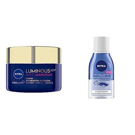 NIVEA Cellular Luminous630 Anti-Manchas Crema facial Reparadora de Noche para Mujer (50 ml), Enriquecido + Desmaquillante facial Bifásico de Ojos (125 ml)