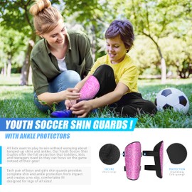 Kids Football Shin Pads Shin Guards Soccer Boys Calf Protective Gear Youth Girls Toddler EVA Cushion Protection Reduce Shocks Injurie for Age 4 5 6 7 8 9 10 11 12 (M, Pink)