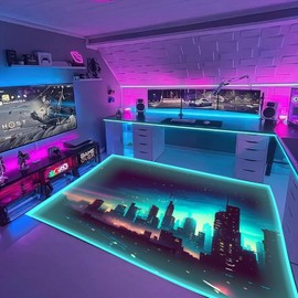 DEALZOOM Gaming Area Rug RGB LED Light Edges (3x5 Skyline) - Bedroom Rug Floor Mat Gaming Decor - Kids Room Rug Anti Slip Mat for Gamer Chair – Play Game Room Décor for Teen, Boys, Kids Accessories
