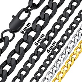 Bandmax Classic Curb Chain Necklace 4 mm/6 mm/9 mm Wide Cuban Link Chain for Women Men Boys Girls Hip Hop Cuban Chain Fashion Jewellery 36 cm to 76 cm Gold/Black/Silver, Metal, No Gemstone