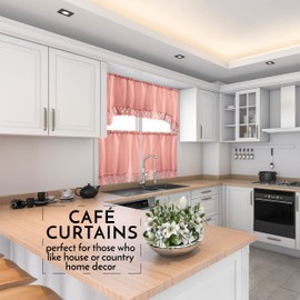 American Linen Café Curtains for Kitchen, Bathroom Curtains with Valance, Embroidered lace Border (Blush)