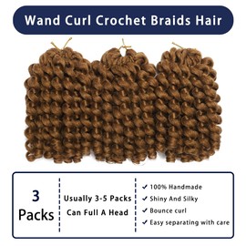 Wand Curl Crochet Braids Hair 8 Inch Jamaican Wand Curl Ombre Crochet Hair Jamaican Bounce Crochet Hair Colored Crochet Braids Ringlet Twist Hair Extension Crochet Hair(3PCS,27#)