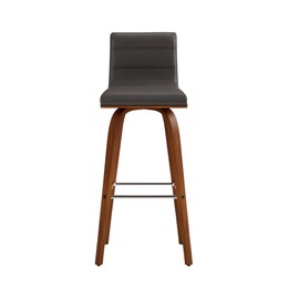 Armen Living Vienna Mid-Century Modern 30" Bar height Barstool Faux Leather Wood Finish, Grey/Walnut